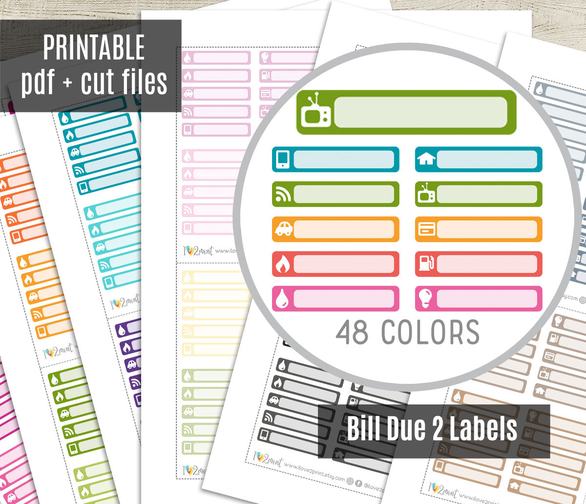 Bill Due Stickers Set 2 - Functional Printable Stickers - PDF & Cut Files