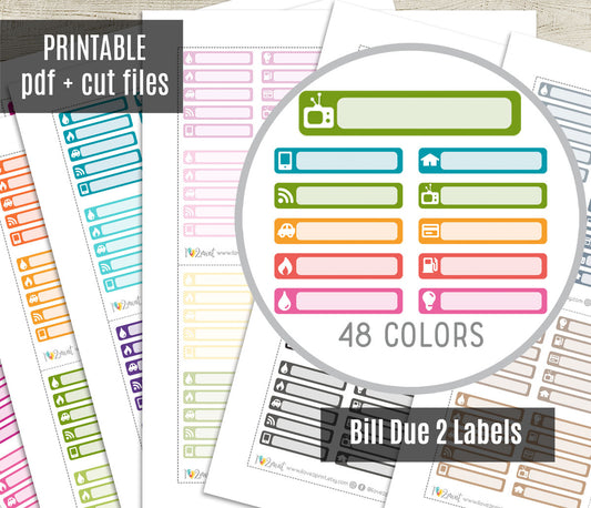 Bill Due Stickers Set 2 - Functional Printable Stickers - PDF & Cut Files