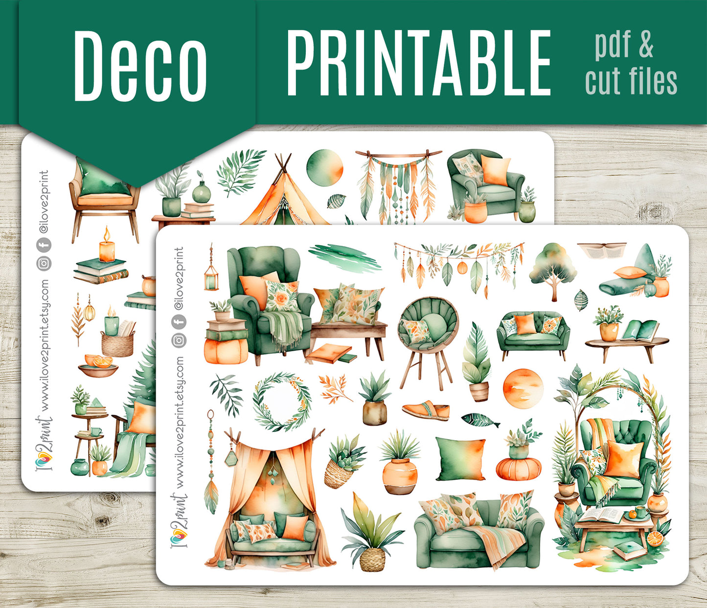 Boho Corner Decorative Stickers - Printable PDF & Cut Files