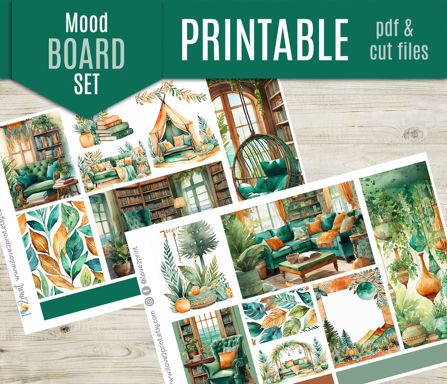 Boho Corner Moodboard Stickers - 1,5"boxes Printable PDF & Cut Files
