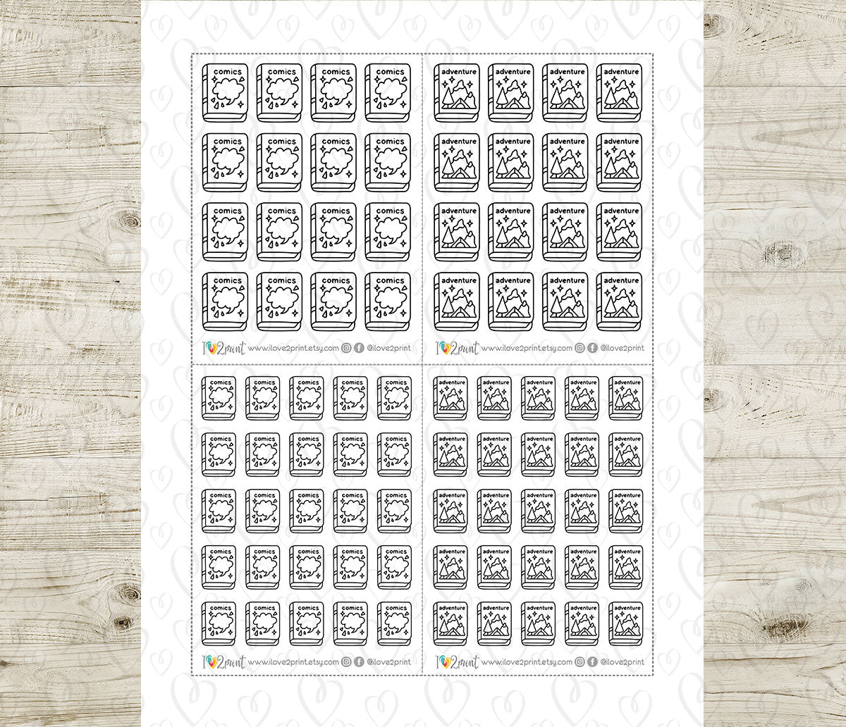 Comics & Adventure Book Genre Icons – Printable Planner Stickers – PDF & Cut Files