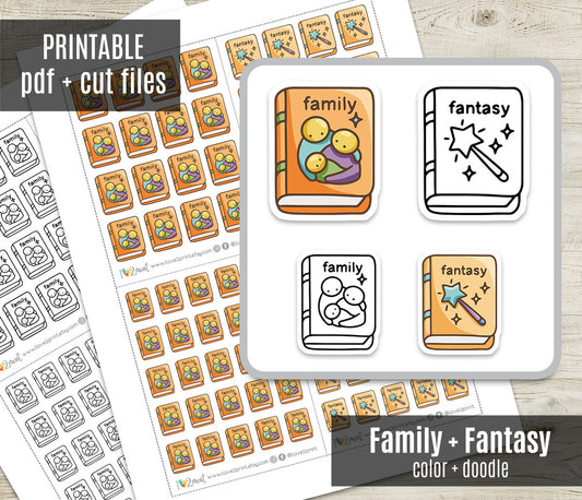 Family & Fantasy Book Genre Icons – Printable Planner Stickers – PDF & Cut Files