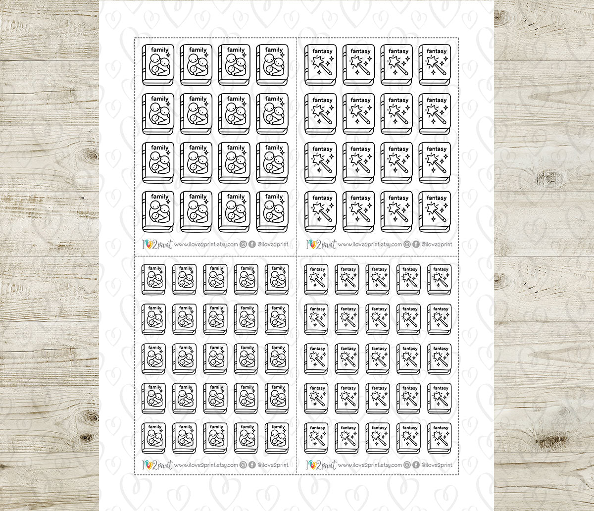 Family & Fantasy Book Genre Icons – Printable Planner Stickers – PDF & Cut Files