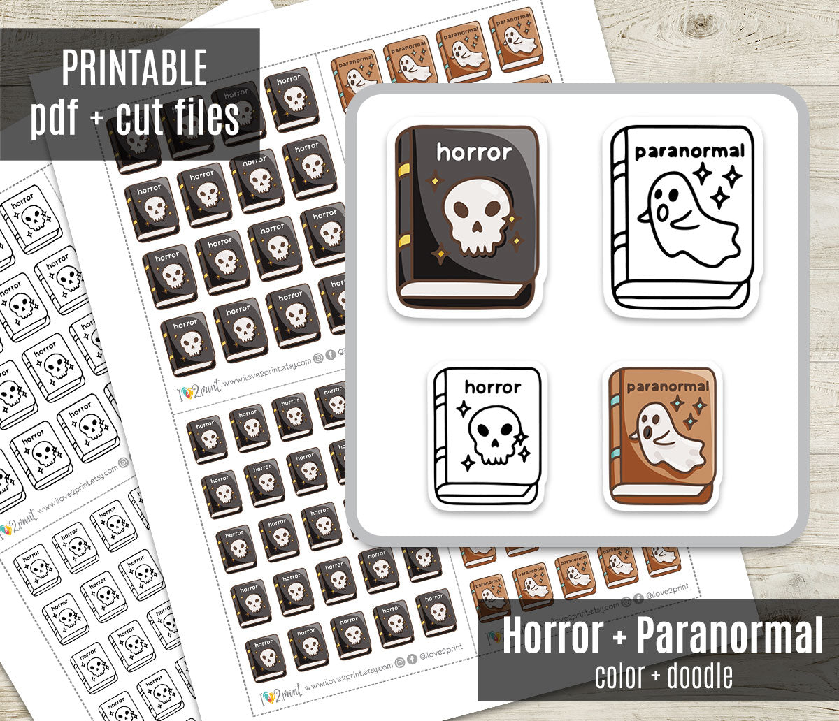 Horror & Paranormal Book Genre Icons – Printable Planner Stickers – PDF & Cut Files