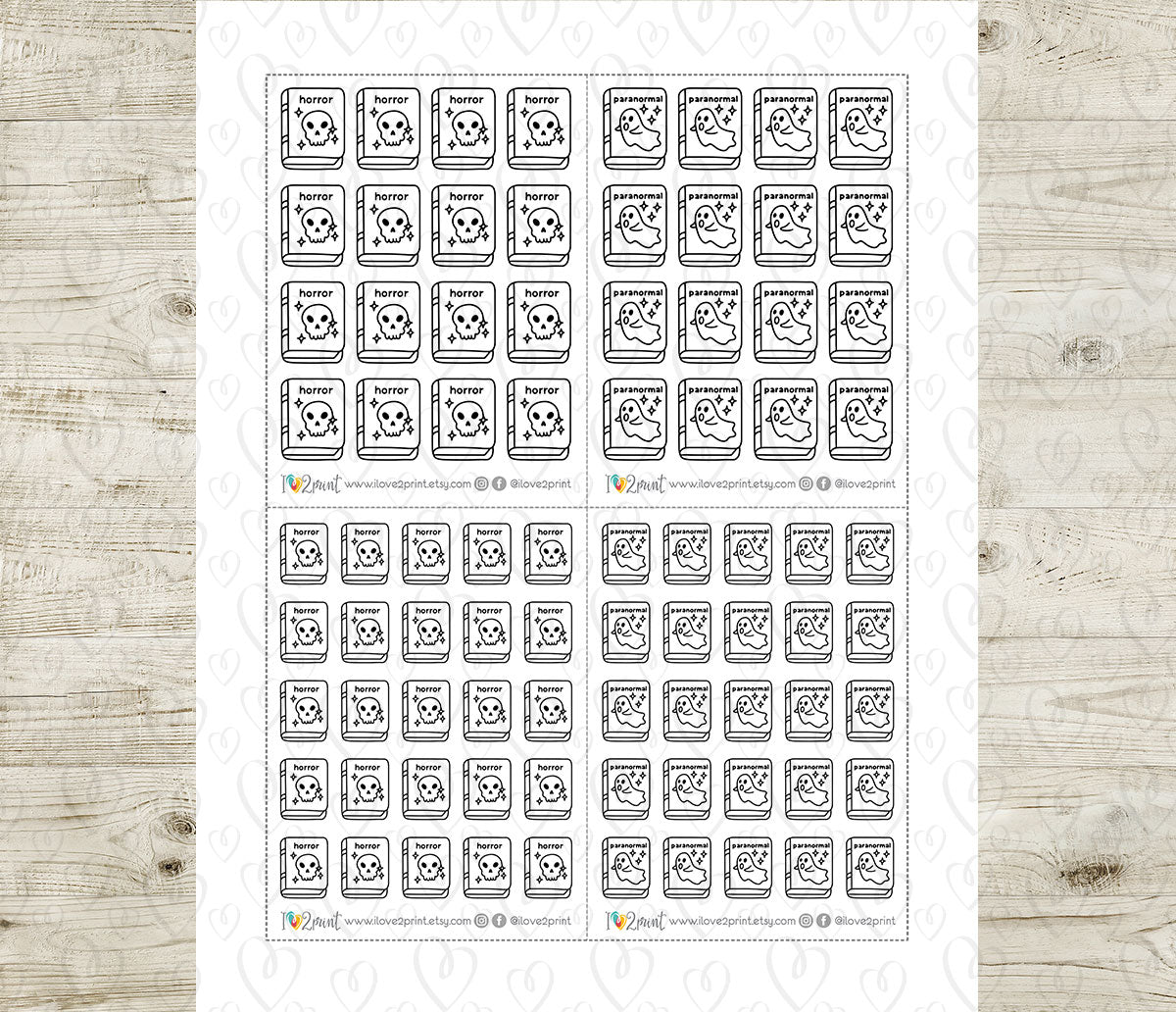 Horror & Paranormal Book Genre Icons – Printable Planner Stickers – PDF & Cut Files