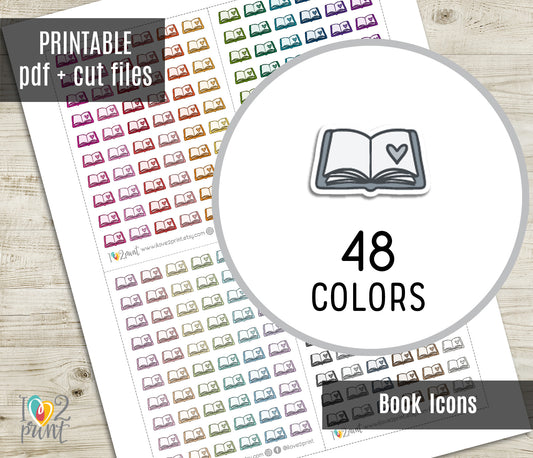 Opened Book Icons Stickers - Functional Printable Stickers - Instant Download