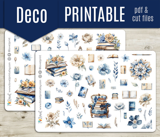 Book Lover Decorative Stickers – Printable Themed Stickers - PDF & Cut Files