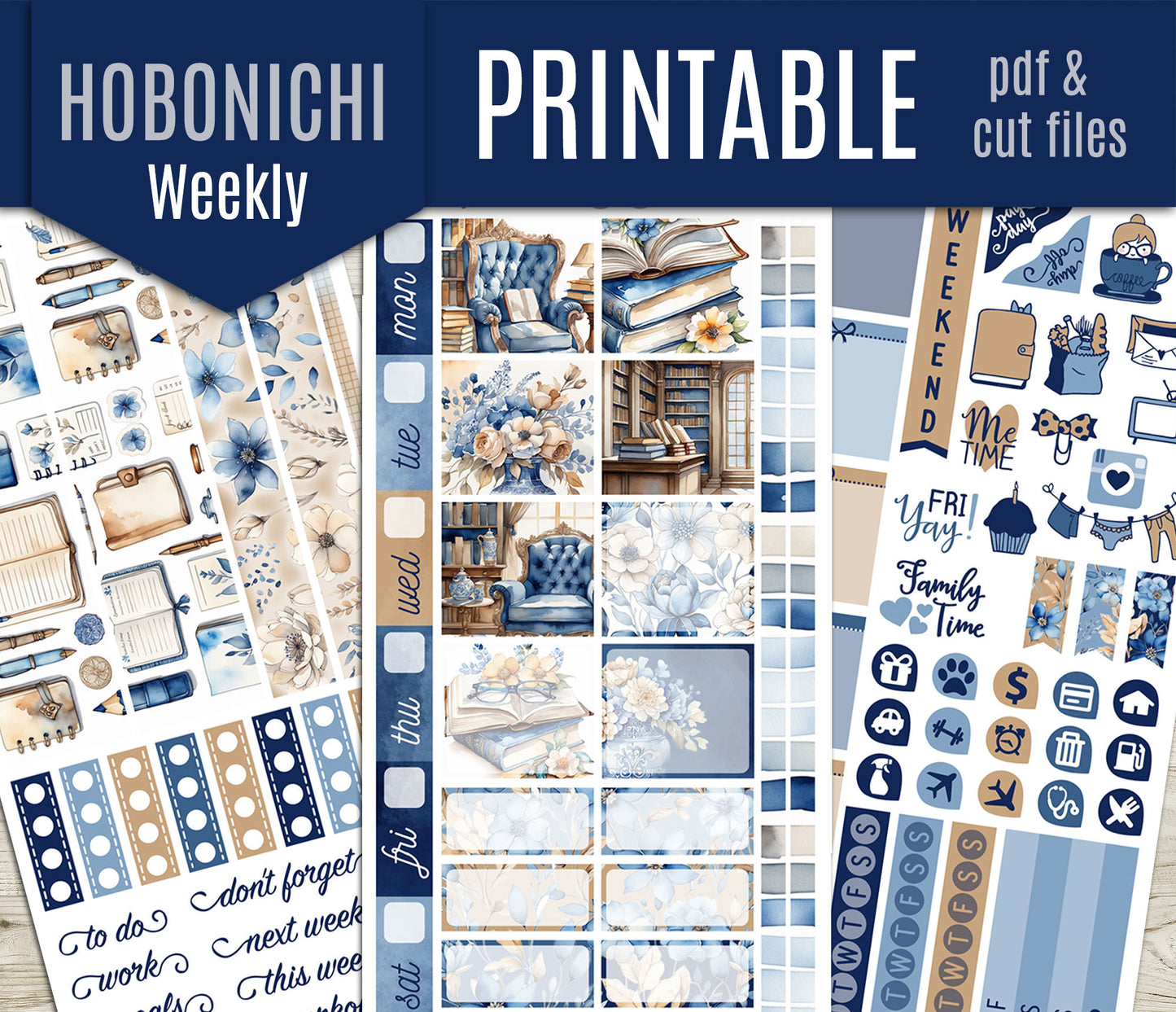 Book Lover Stickers – Hobonichi Weeks Printable Set - PDF & Cut Files