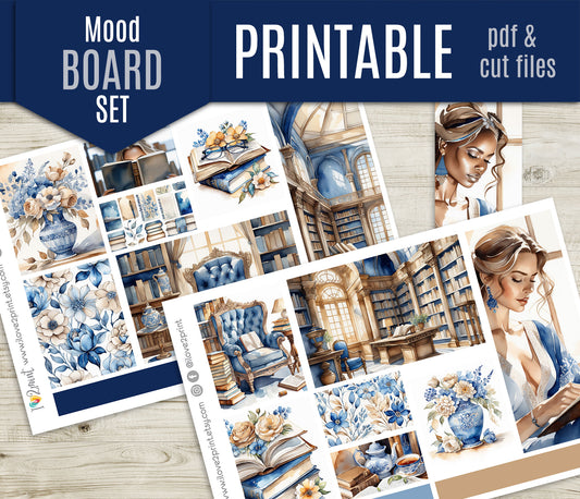 Book Lover Moodboard Decorative Box Stickers - 1.5" Printable PDF & Cut Files