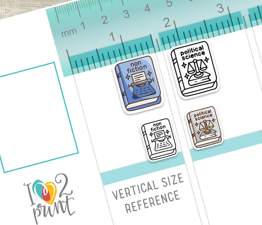 Non Fiction & Political Science Book Genre Icons – Printable Planner Stickers – PDF & Cut Files