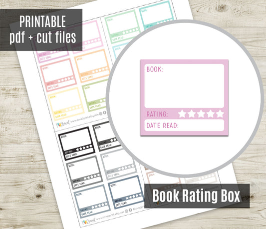 Book Rating Box Printable Planner Stickers – Functional Tracker – PDF + Cut Files – Instant Download