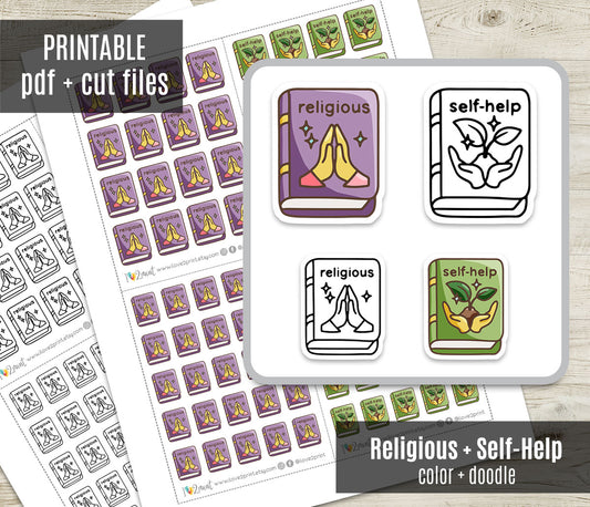 Religious & Self-Help Book Genre Icons – Printable Planner Stickers – PDF & Cut Files
