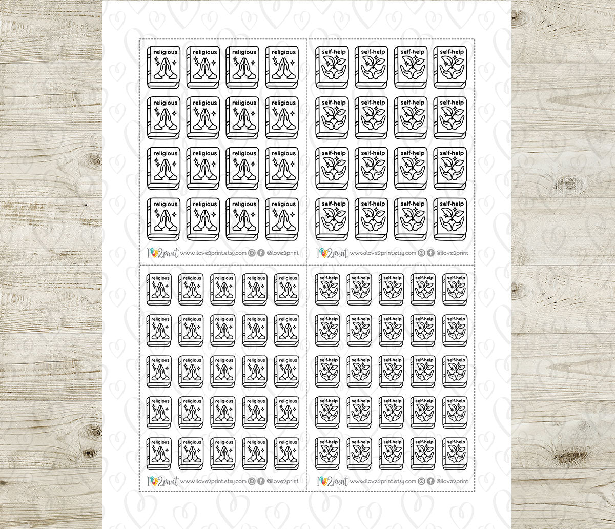 Religious & Self-Help Book Genre Icons – Printable Planner Stickers – PDF & Cut Files
