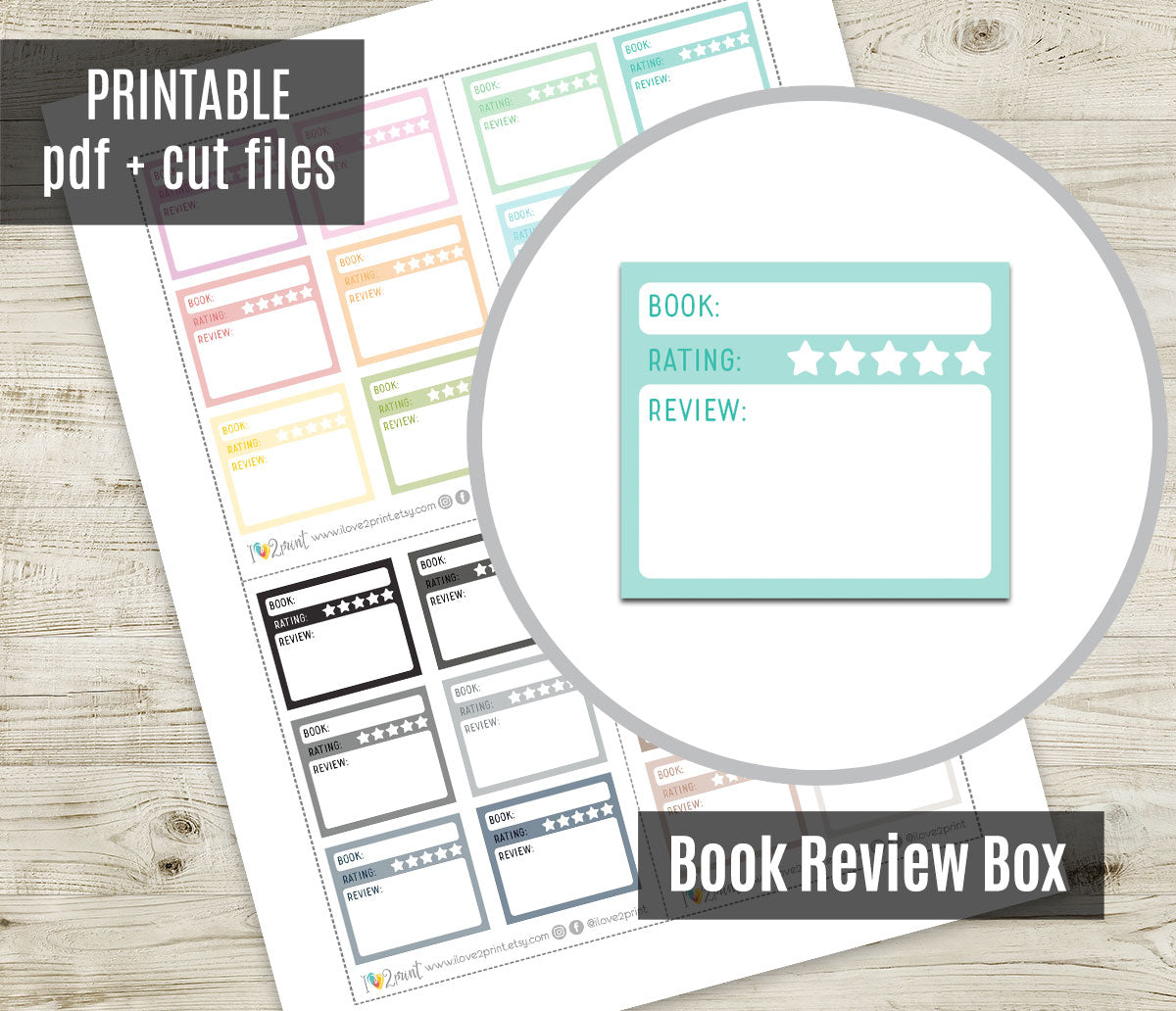 Book Review Box Printable Planner Stickers – Functional Tracker – PDF + Cut Files – Instant Download