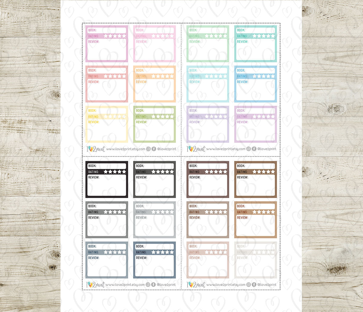 Book Review Box Printable Planner Stickers – Functional Tracker – PDF + Cut Files – Instant Download