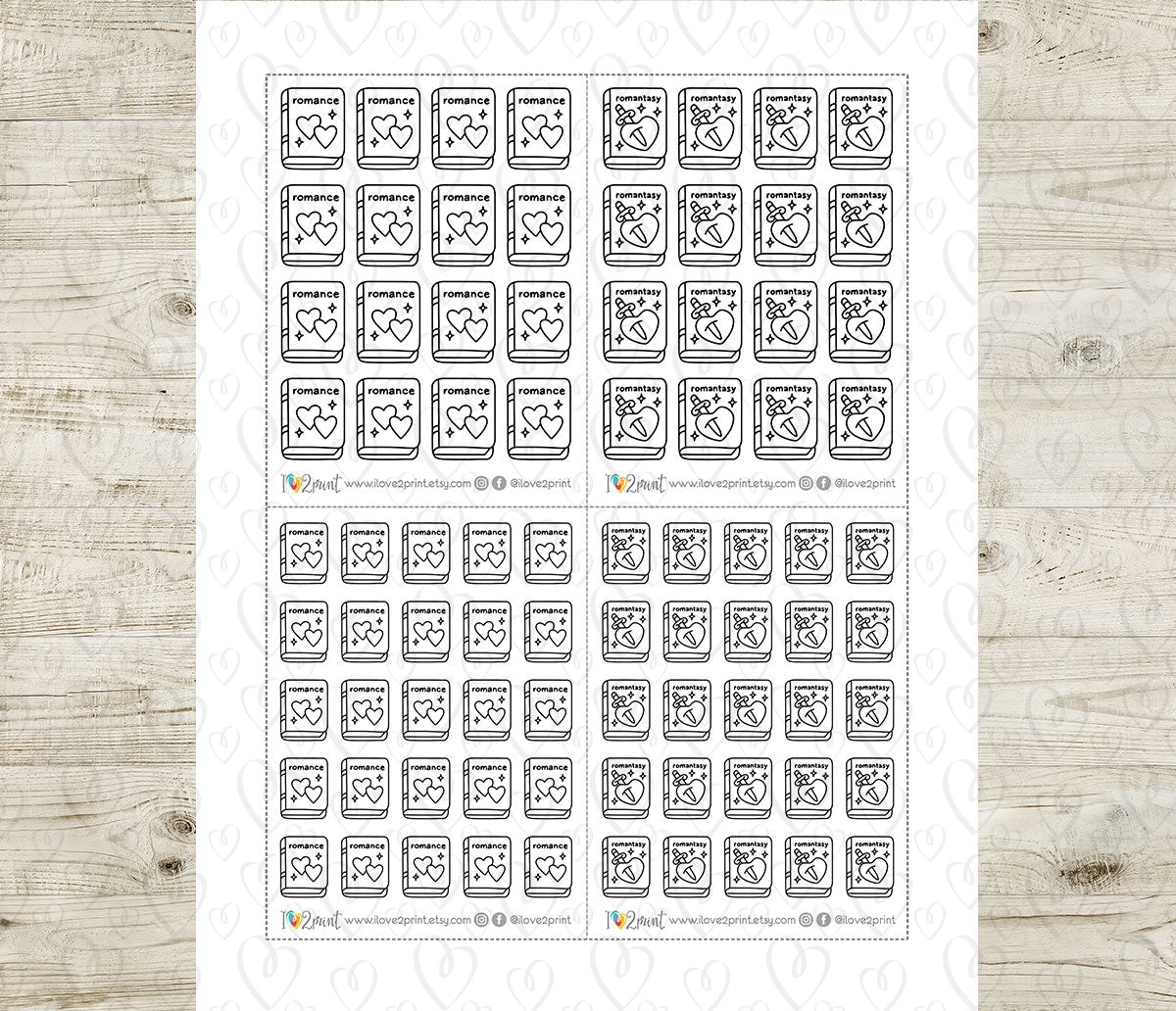 Romance & Romantasy Book Genre Icons – Printable Planner Stickers – PDF & Cut Files