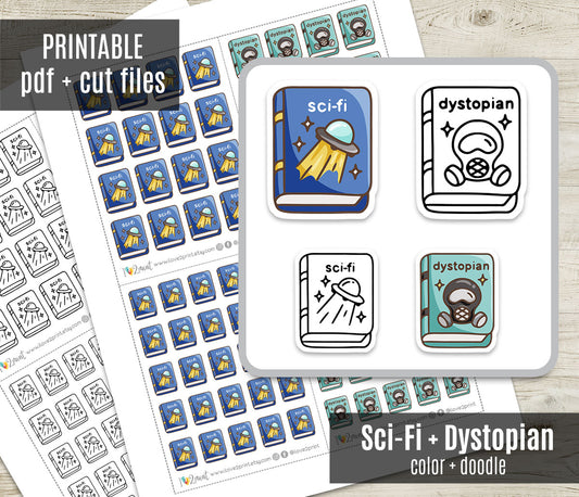 Sci-Fi & Dystopian Book Genre Icons – Printable Planner Stickers – PDF & Cut Files