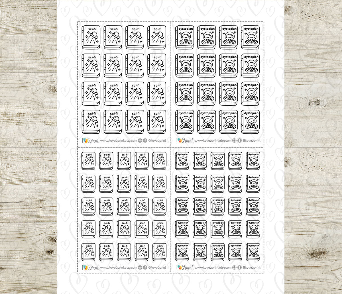 Sci-Fi & Dystopian Book Genre Icons – Printable Planner Stickers – PDF & Cut Files