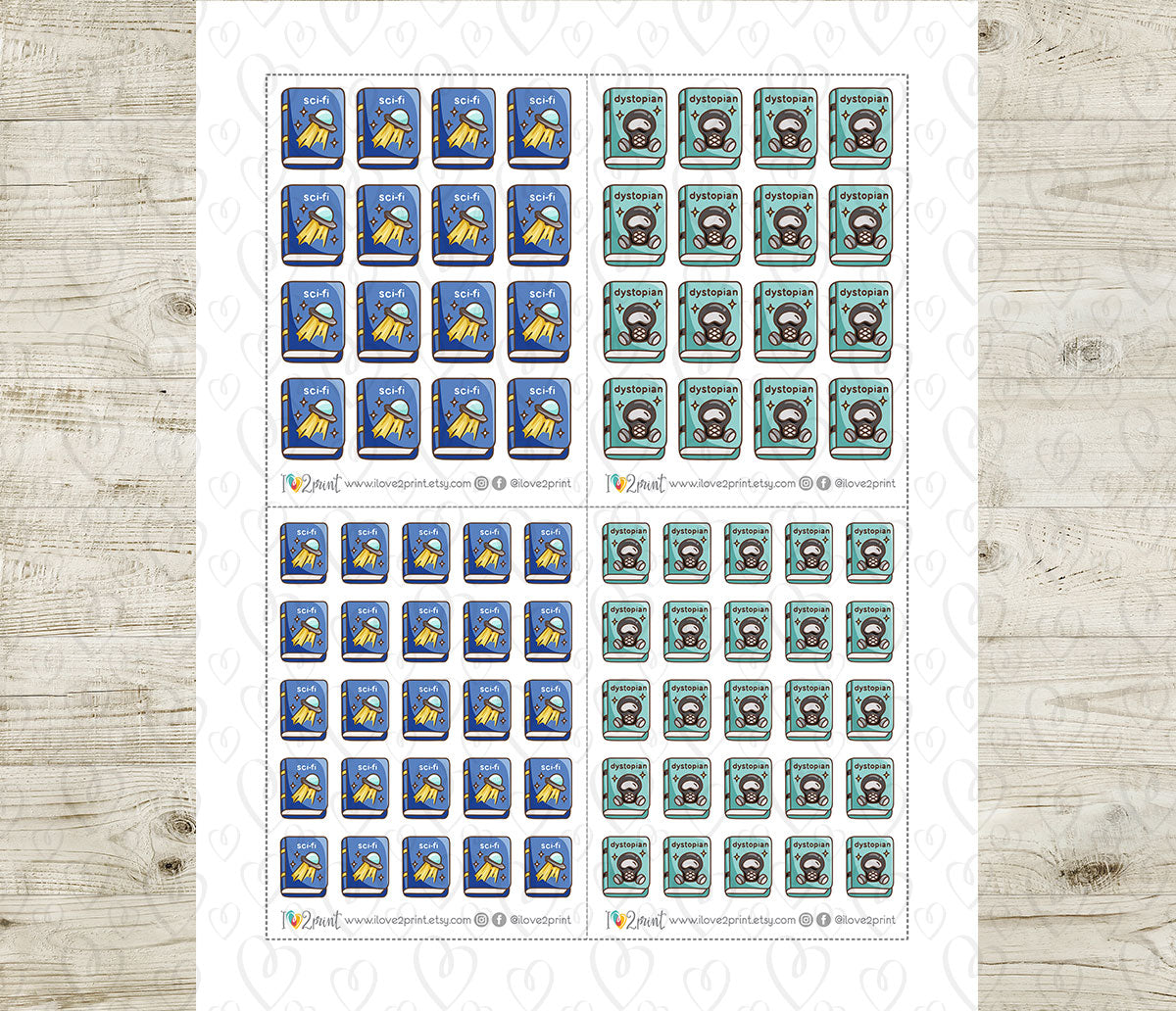 Sci-Fi & Dystopian Book Genre Icons – Printable Planner Stickers – PDF & Cut Files