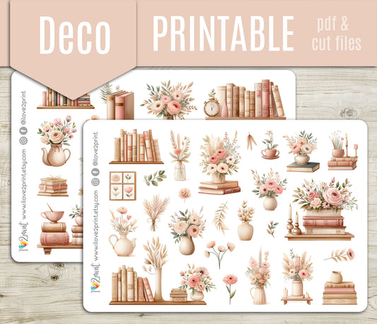 Book Shelves Decorative Stickers - Printable PDF & Cut Files