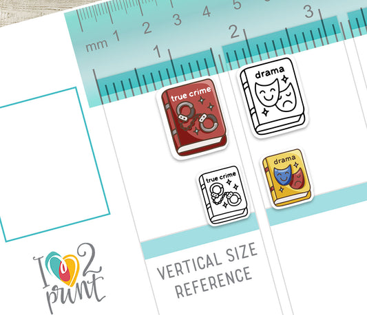 True Crime & Drama Book Genre Icons – Printable Planner Stickers – PDF & Cut Files