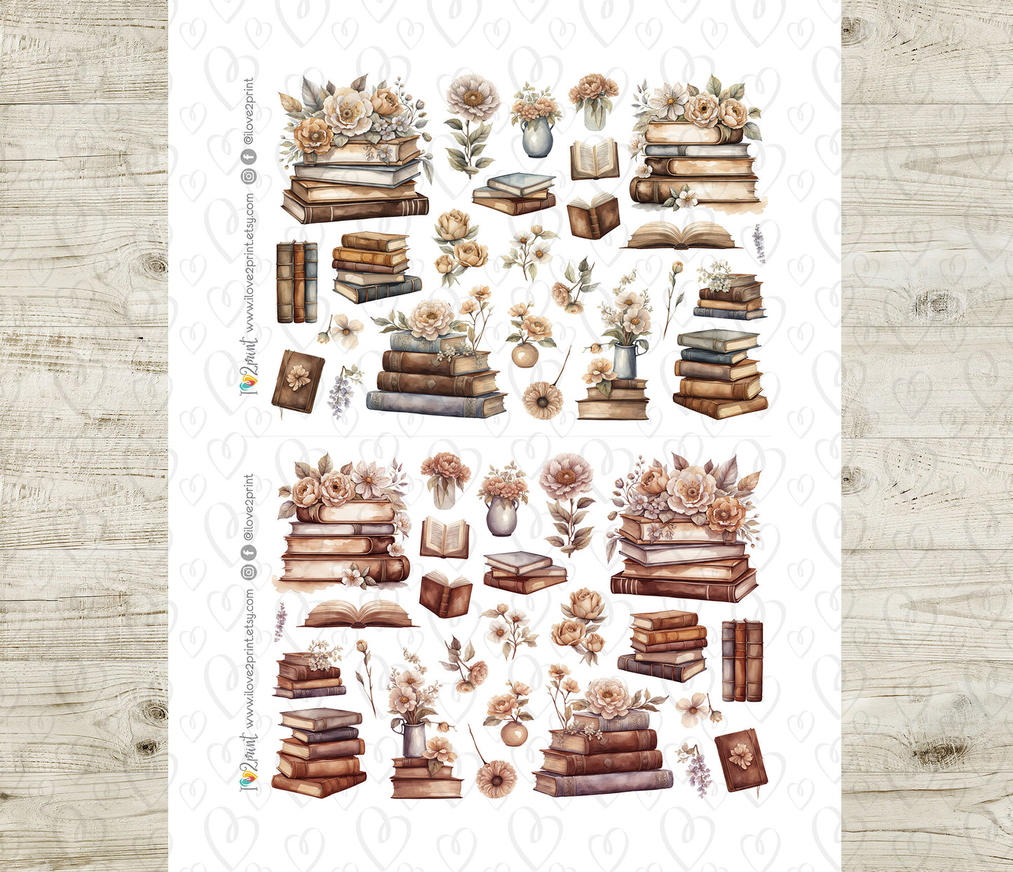 Books and Flowers Decorative Stickers – Printable PDF & Cut Files
