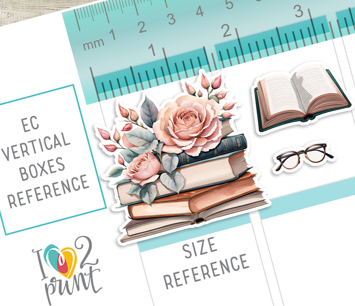 Books and Roses Decorative Printable Stickers | Old Rose Library | PDF Cut Files | Instant Download