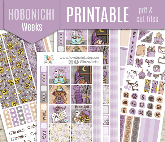 Elena Boo-llet Halloween – Hobonichi Weeks Printable Stickers – PDF & Cut Files