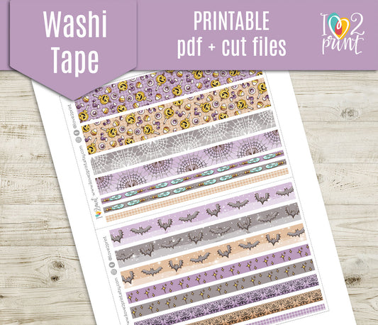 Elena Boo-llet Journalling Halloween Washi Tape Strips – Printable Planner Stickers – PDF & Cut Files