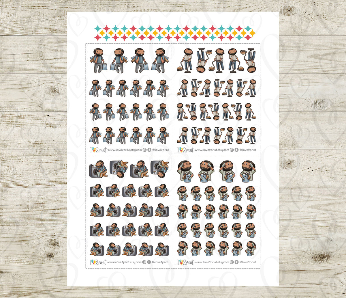 Oliver Chores Dark Skin Printable Stickers  SET 1 | Cut Files | Planner