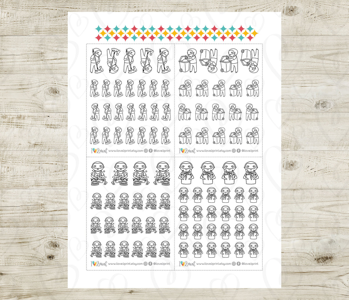 Oliver Chores Coloring Printable Stickers SET 1 | Color In | Cut Files