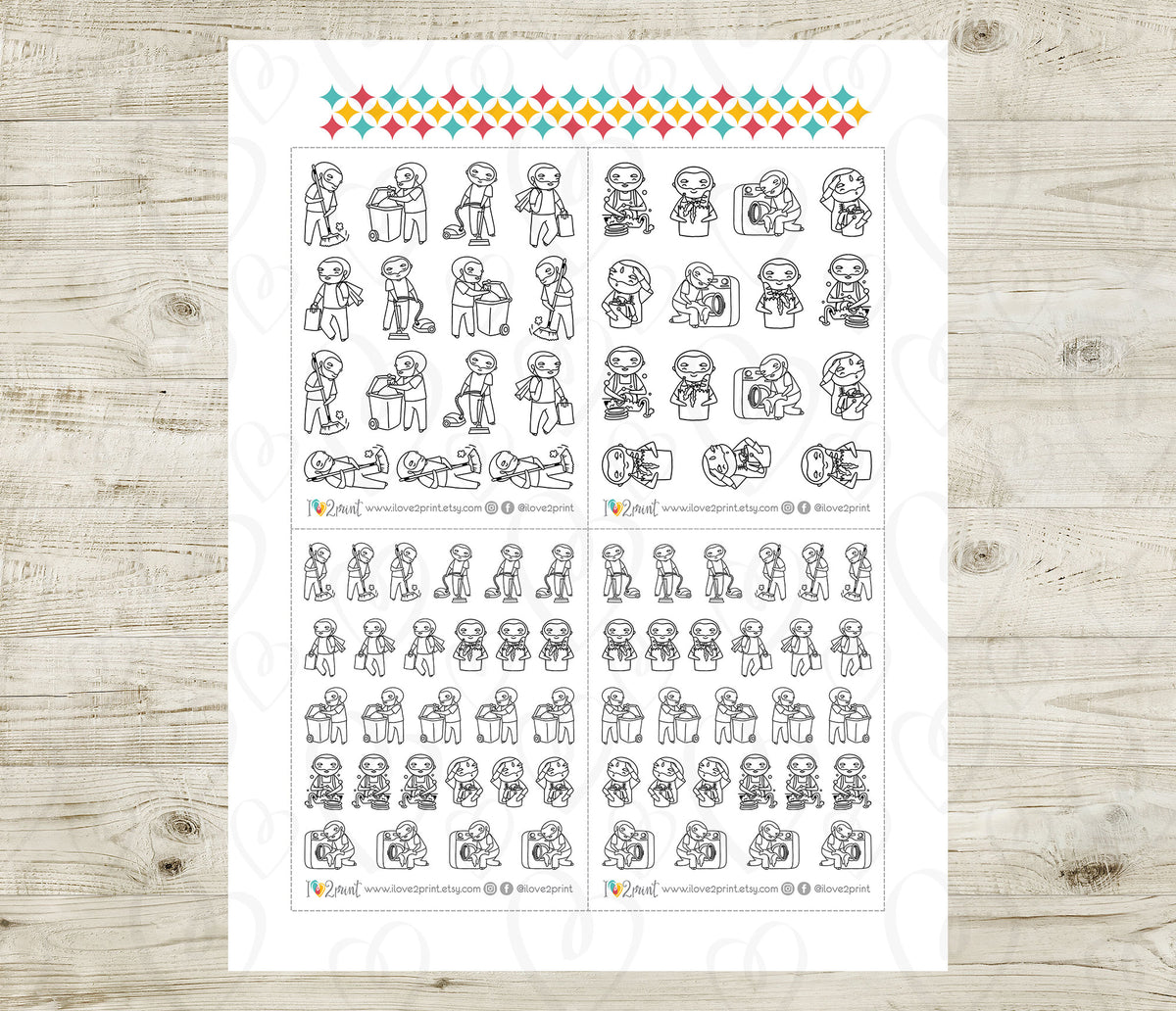 Oliver Chores Coloring Printable Stickers SET 1 | Color In | Cut Files