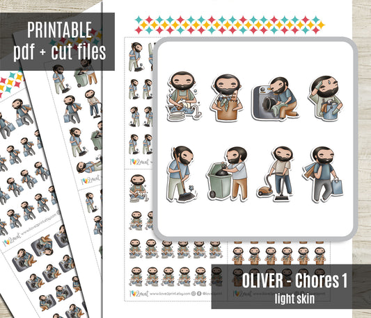 Oliver Chores Light Skin Printable Stickers  SET 1 | Cut Files | Planner