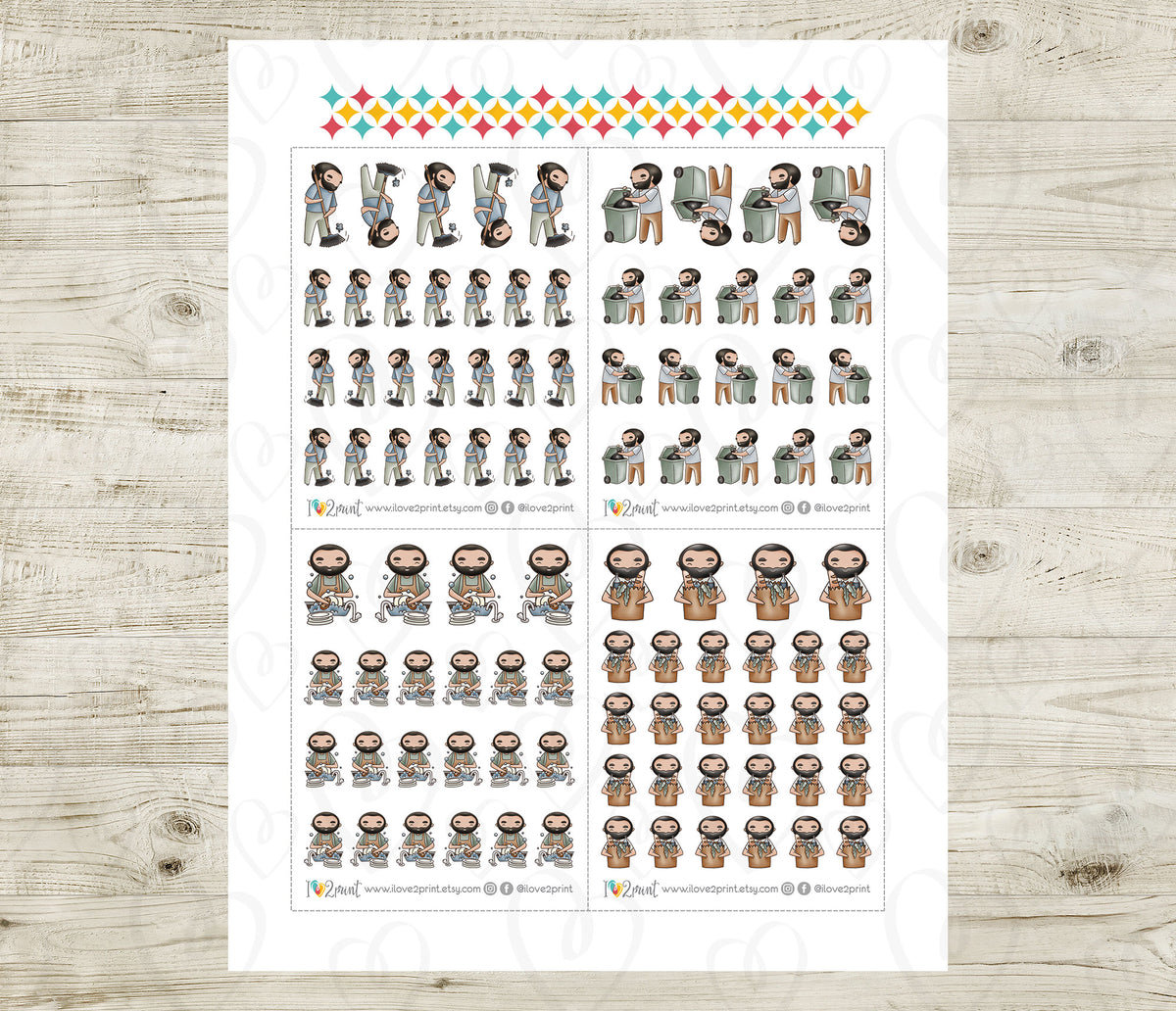 Oliver Chores Light Skin Printable Stickers  SET 1 | Cut Files | Planner
