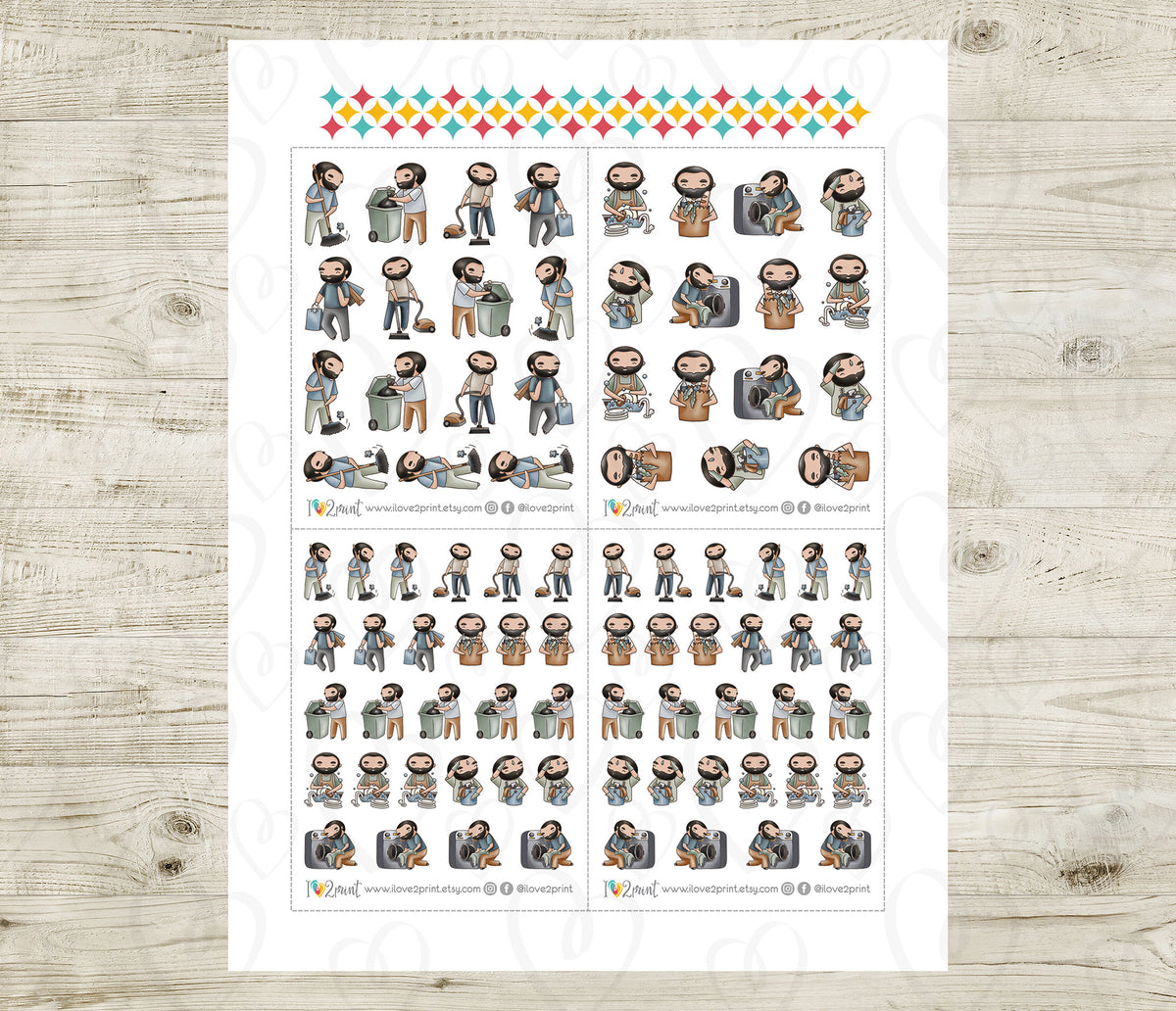 Oliver Chores Light Skin Printable Stickers  SET 1 | Cut Files | Planner