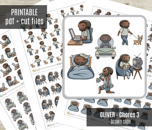 Oliver Chores Set 3 Dark Skin Printable Stickers | Cut Files