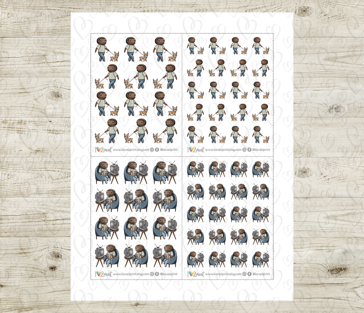 Oliver Chores Set 3 Dark Skin Printable Stickers | Cut Files