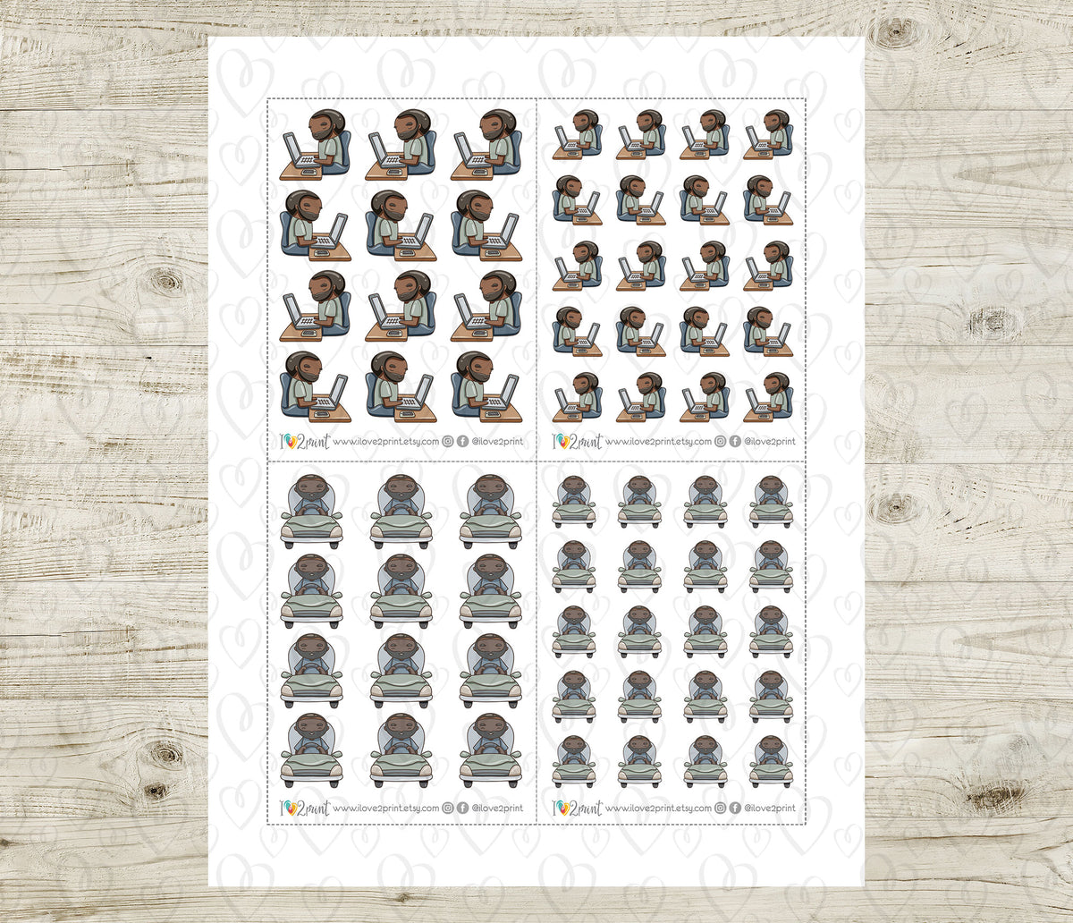 Oliver Chores Set 3 Dark Skin Printable Stickers | Cut Files