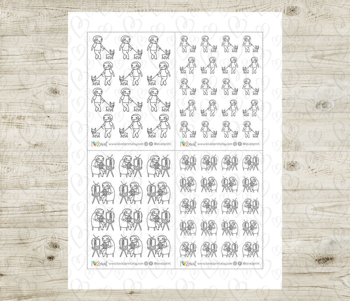 Oliver Chores Set 3 Outline Printable Stickers | Color In | Cut Files
