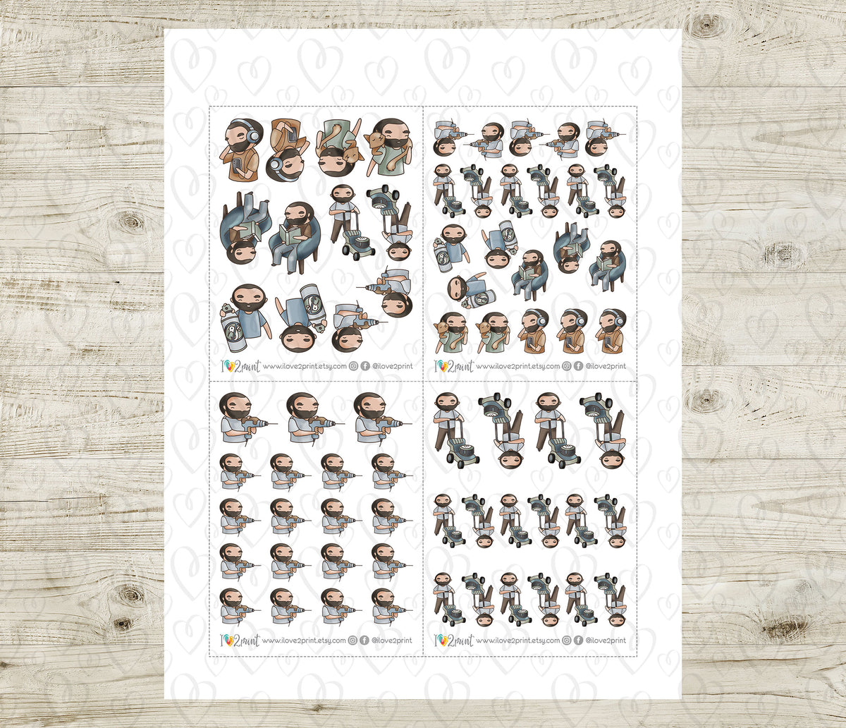 Oliver Chores Set 2 Color Printable Stickers | 2 Skin Tones | Cut Files