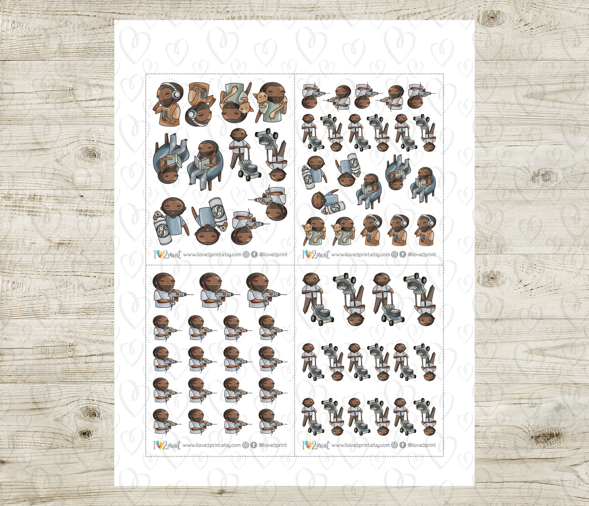 Oliver Chores Set 2 Color Printable Stickers | 2 Skin Tones | Cut Files
