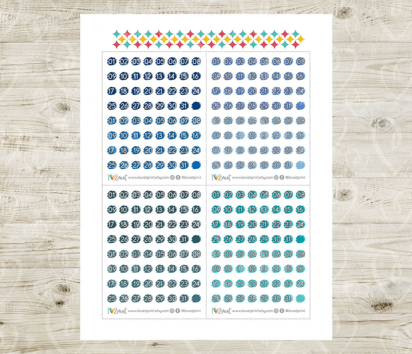 Day Dot Planner Stickers – Printable Stroke BRIGHT Color Dots - PDF & Cut Files