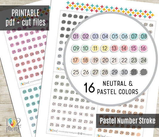 Day Dot Planner Stickers – Printable Stroke PASTEL Color Dots - PDF & Cut Files