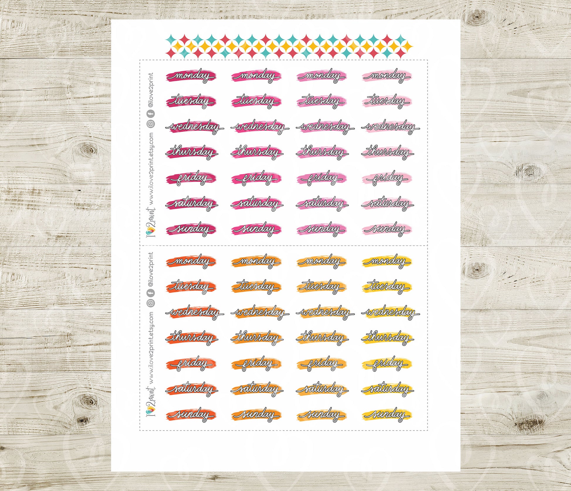 Language Week Stickers Printable Week Days Stickers – Stroke Bright Color Planner Labels - PD ...