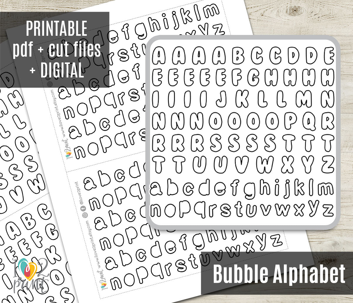 Bubble Alphabet Lined Printable Stickers | Upper & Lowercase | Planner