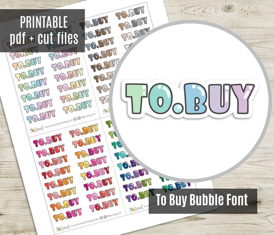 To Buy Bubble Font Printable Planner Stickers - PDF & Cut Files