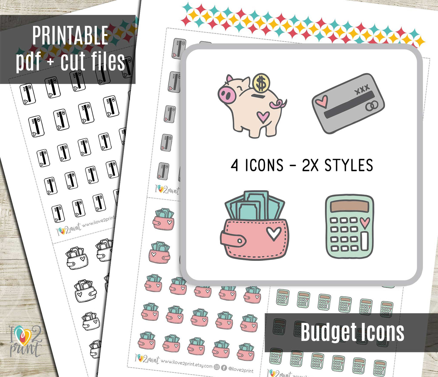 Budget Icons Stickers Set  - Functional Printable Stickers - PDF & Cut Files