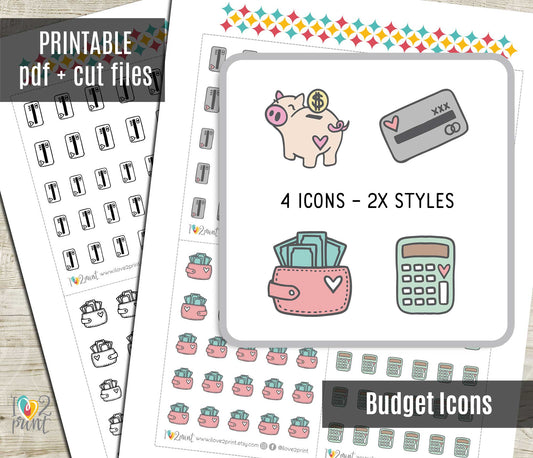 Budget Icons Stickers Set  - Functional Printable Stickers - PDF & Cut Files