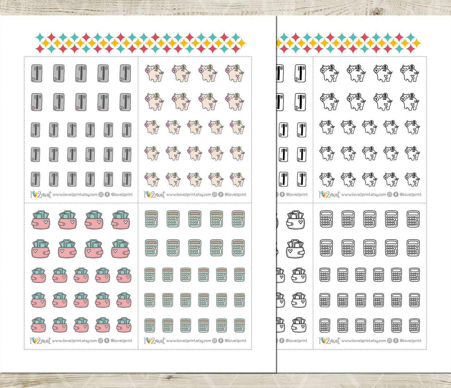 Budget Icons Stickers Set  - Functional Printable Stickers - PDF & Cut Files