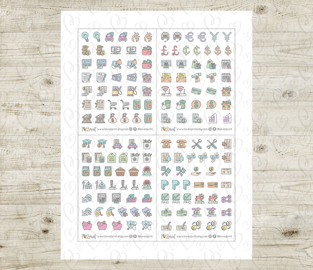 Pay Bills Budget Sampler Printable Stickers | 70 Icons | 2 Sizes